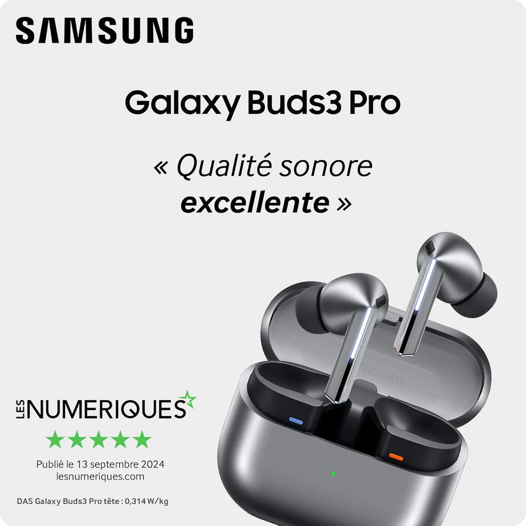 Buds3 Pro, Écouteurs sans Fil, Réduction Active de Bruit, Bluetooth, Argent, Audio 360, AI, Chargeur Secteur Inclus, (Version FR)