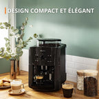 Krups Machine à café à grains, 1,7 L, 2 tasses simultanément, Nettoyage automatique, Buse vapeur pour cappuccino, Cafetière expresso, Essential black YY8125FD, Noir
