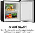 KLARSTEIN Garfield Eco - Congélateur petite taille, 34L, 4 étoiles, 117 kWh/an, 2 niveaux, 41 dB, Tablette amovible, Autonome, Environ 44 x 52 x 47 cm (LxHxP) - Noir