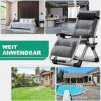 Chaise longue pliable, chaise de terrasse, capacité de charge 200 kg, chaise zéro gravité avec coussin de soutien, porte-boissons, chaise longue de jardin extra large réglable pour patio