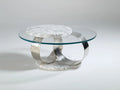 Table basse ronde en verre et marbre avec piètement métallique circulaire