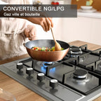 IsEasy Plaque Gaz 4 Feux Inox, Plaque de Cuisson Gaz 4 feux Encastrable, Table de cuisson 60cm, Gazs Ville et Bouteille