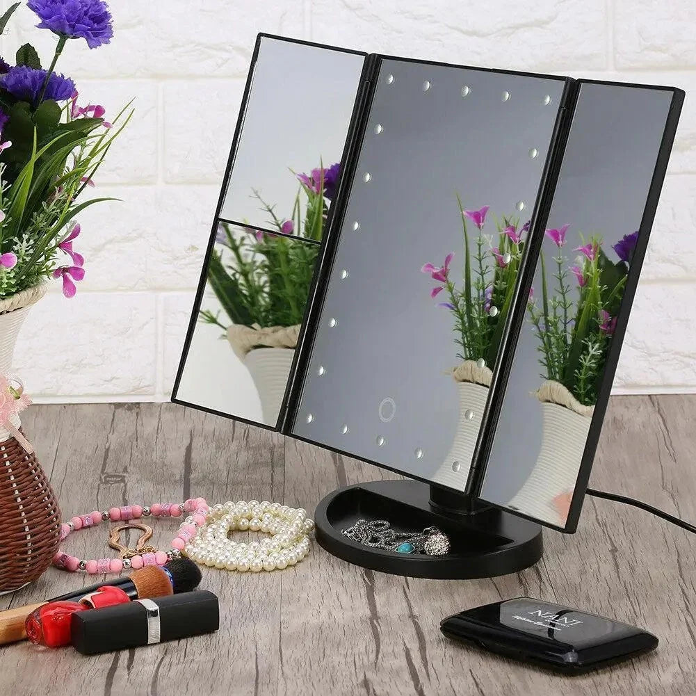 Espejo de Maquillaje Iluminado Espejo de Tocador Inteligente con Luces, 10X de Magnificación, Ajustable, 22 Luces LED