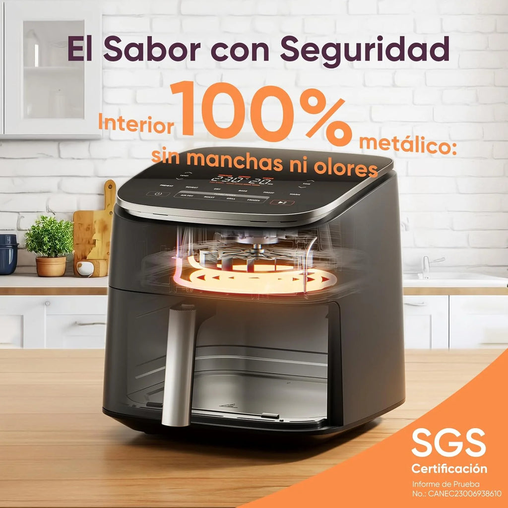 Cosori Turbo Blaze Freidora de Aire 6L, Interior Metálico Real, Motor DC Exclusivo, 46% Más Rápida, Temperatura 30°C a 230°C, Ideal para Asar Carnes, Programas Completo de Cocina, Silenciosa 27dB
