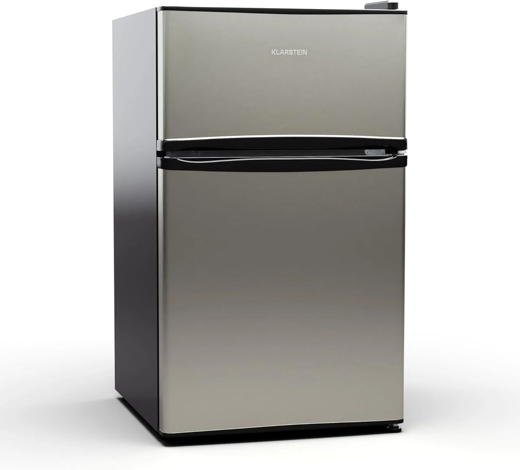 KLARSTEIN Big Daddy Cool - Frigo réfrigérateur, réfrigérateur combiné, Compartiment bouteilles, Bac légumes, Eclairage intérieur, Look moderne, Nettoyage facile, Pieds réglables, 86 L - Argent