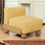 Batson Oak Wood & Velvet 1 Seater Sofa Yellow