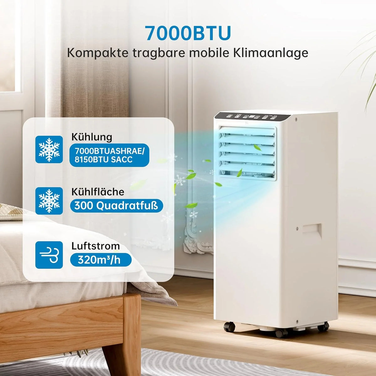 Climatiseur Mobile 7000 BTU, Mobile Klimageräte Avec Tuyau d’évacuation, Climatiseur Mobile Silencieux