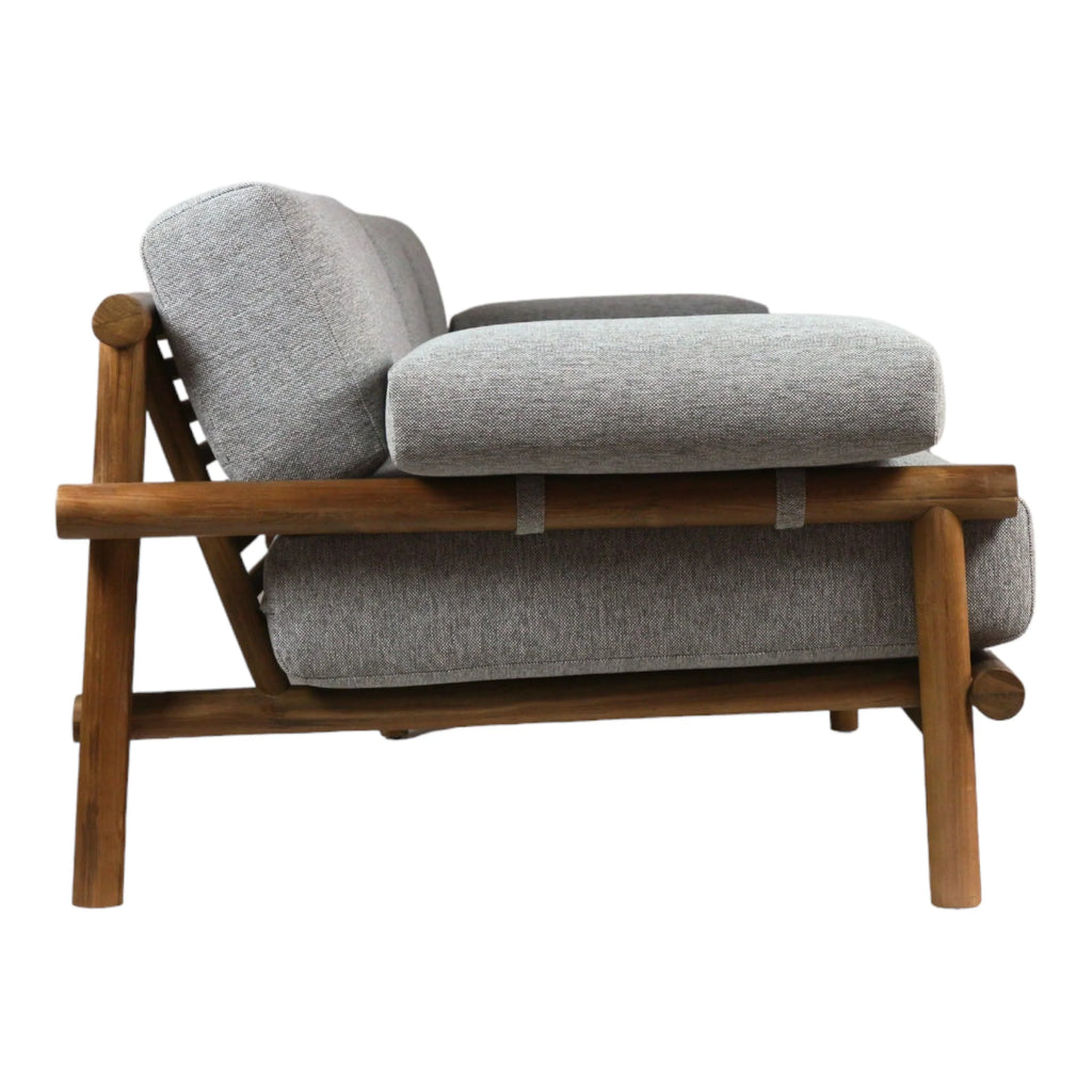 Teak Sofa with Grey Linen Fabric