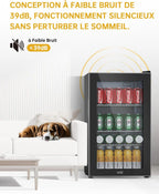 WIE Réfrigérateur à Boissons 70L Mini Réfrigérateur avec Double Porte Vitrée Petit Frigo Silencieux à Bière Intérieur Extérieu 105 Cans pour Maison/Cuisine/Bar/Bureau