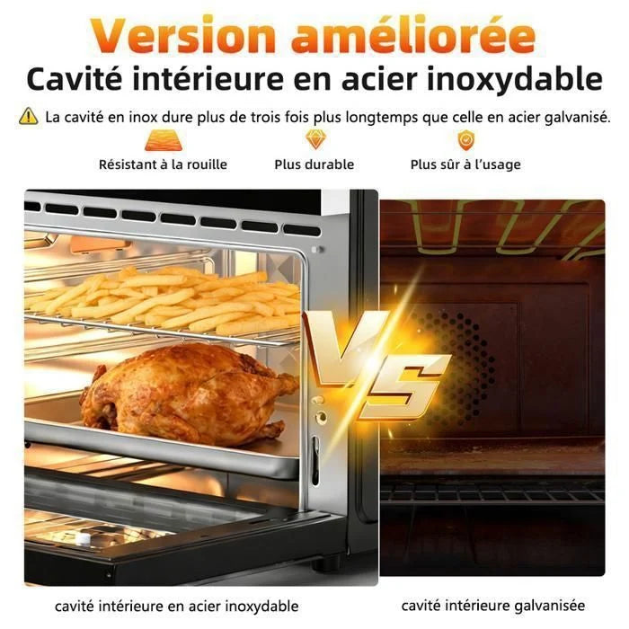 Mini four professionnel - Four a air, 30L/21 Programmes/30-230℃,  Lumière intégrée, Cavité et plateaux en acier inoxydable