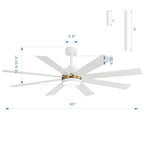 65 Inch 8-Blade Black LED Ceiling Fan with Light and Remote
