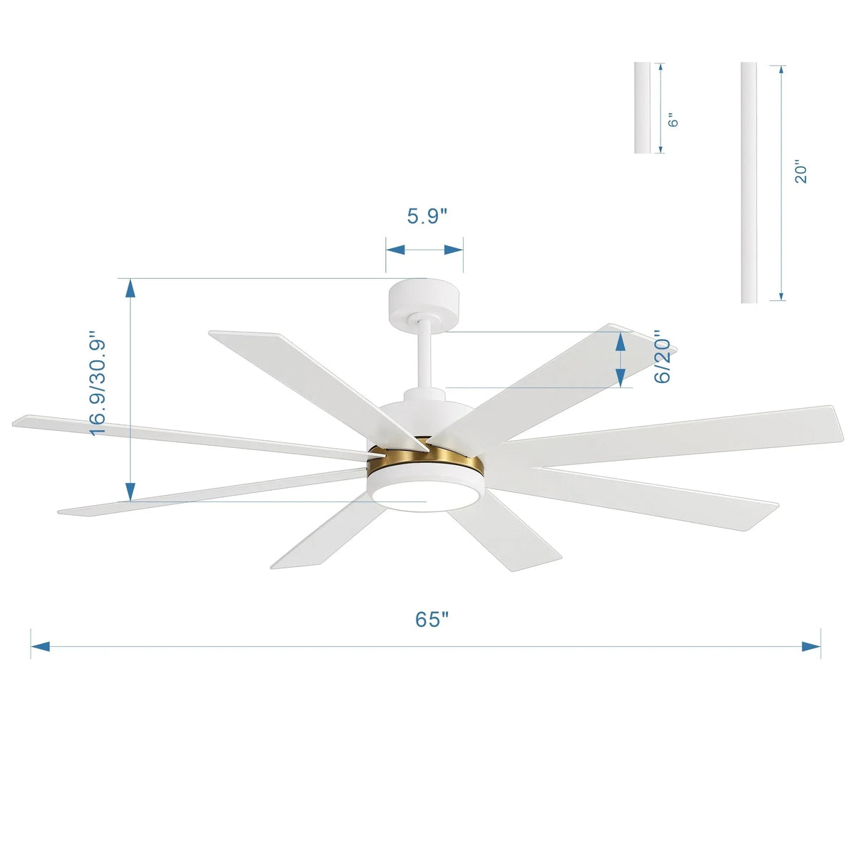 65 Inch 8-Blade Black LED Ceiling Fan with Light and Remote