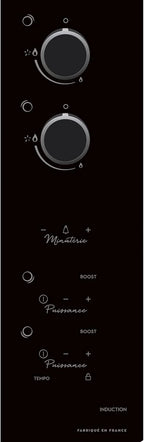 SAUTER SPI9602BM - Table de cuisson mixte induction/GAZ - 2 foyers induction (18 cm, 2,8 kW, 13 niveaux, minuterie 99 min) - 2 brûleurs gaz - grilles fonte - sécurité avancée