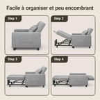 Xbro Fauteuil-lit 3 en 1 Convertible 1 Place, Fauteuil-lit avec Fonction Lit, Canapé-lit Réglable avec Coussin et Sac, Fauteuil avec Fonction Lit pour Petit Appartement (Gris Clair)