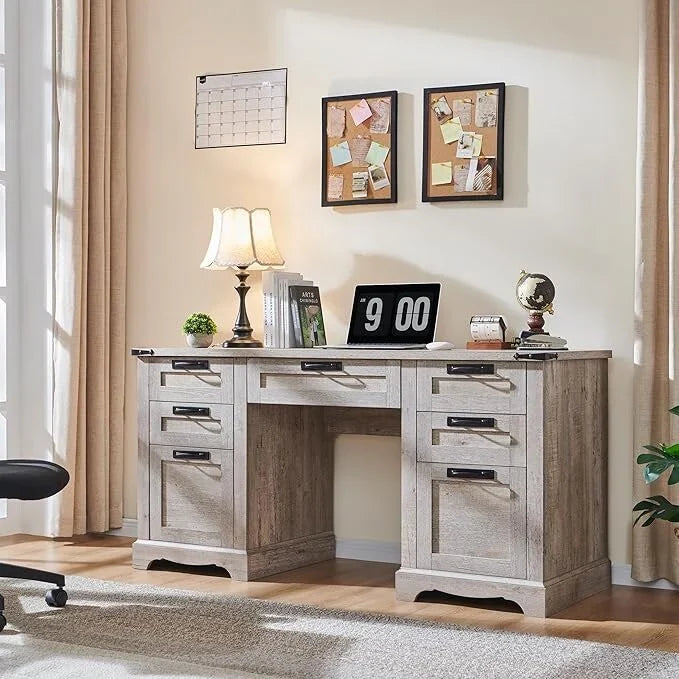 60 Farmhouse Executive Desk, Wood Home Office Desk, Computer Desk