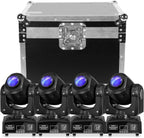 Lot 4 éclairages scène LED moving head RGBW, flight case, DMX, effet rotatif