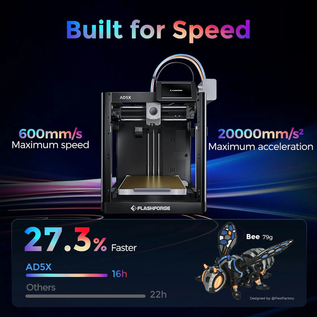 Imprimante 3D Flashforge Adventurer 5X avec Impression Multicolore, Personnalisation avec IFS, Imprimante 3D AD5X Multi-matériaux/Nivellement Entièrement Automatique, Vitesse Maximale : 600 mm/s