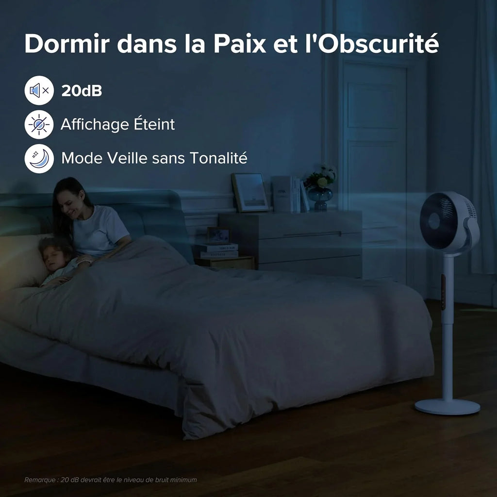 LEVOIT Ventilateur sur Pied 20 dB Silencieux, Puissant 2465 m³/h, Flux d'air 7.5 m/s, avec Télécommande, Oscillant 90°+120°,4 Modes 12 Vitesses, Minuterie 12h, Réglage Hauteur Circulation d'Air