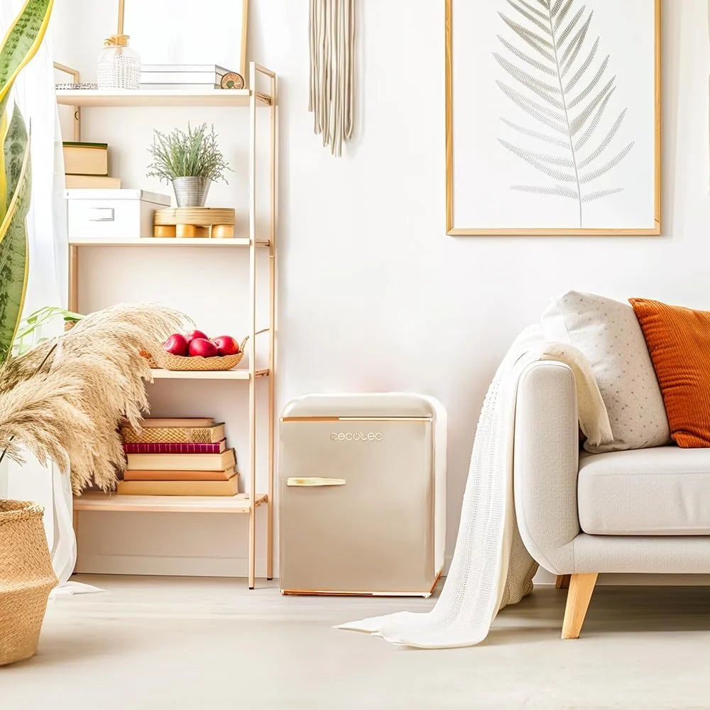 Mini Frigo Bolero CoolMarket TT Origin 45 Beige E. Réfrigérateur Hauteur 55cm et Largeur 44,7cm, Classe Énergétique E, Bac à Glace et Poignée Chromée, Beige
