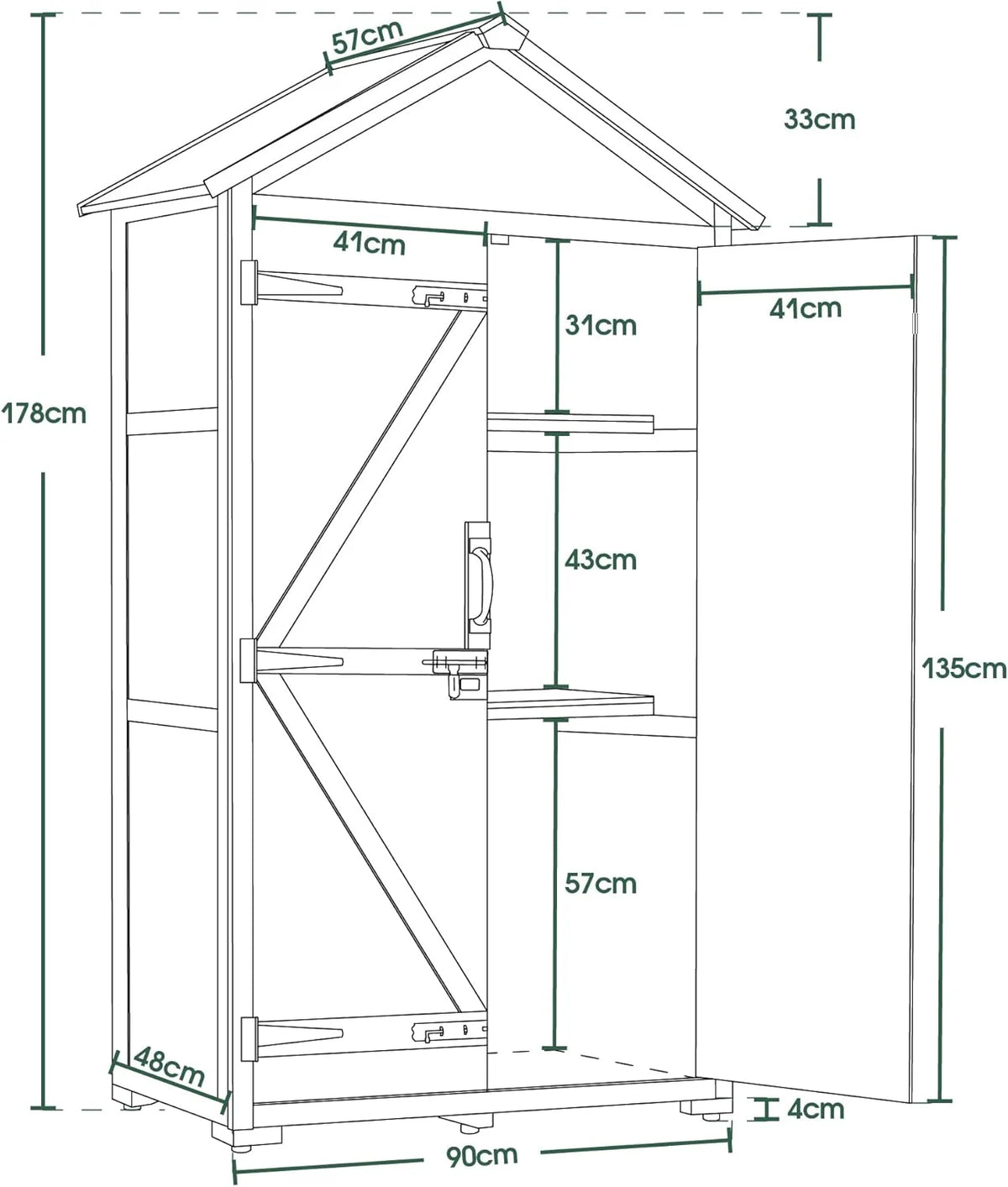 M MCombo Armoire de Jardin avec Toit à pignon en Bois imperméable Gris/Naturel 1000D 48 x 90 x 178 cm (Naturel)