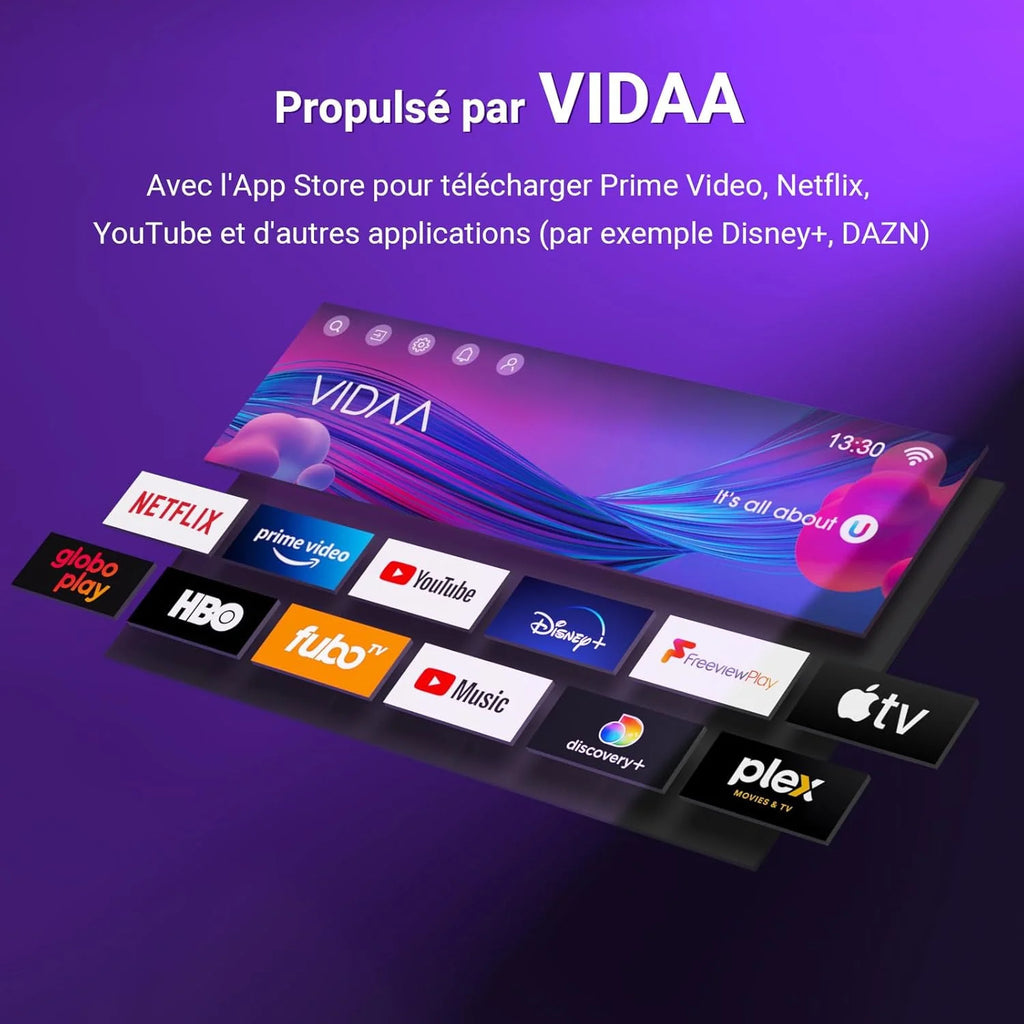TuTu Smart TV 32 Pouces (80 cm) WiFi VIDAA Connectée Télévision sans Bord avec Triple Tuner(DVB-C/S2/-T2), VIDAA Remote App, Molotov, Netflix, Prime Video, Disney+, Youtube (TUV32HQ1B, 2024)
