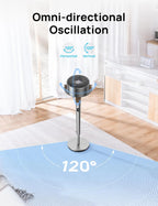 DREO 20 dB Smart Ventilateur Silencieux sur Pied, Oscillation à 120° + 120°, Ventilateurs Puissants avec Télécommande, Portée de 24 m, 6 Modes, 8 Vitesses, Minuterie de 12 h, Compatible avec Alexa