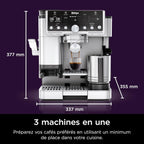 NINJA Machine à café Luxe Essential 2-en-1, Latte, Cappuccino et Espresso avec broyeur à grains et mousseur à lait intégrés, facile à utiliser, 2 préréglages mousse, argent, ES501EU