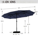 15-foot Rectangular Crank Double-sided Outdoor Market Umbrella Solar LED Lighted Patio Umbrella with Base Included